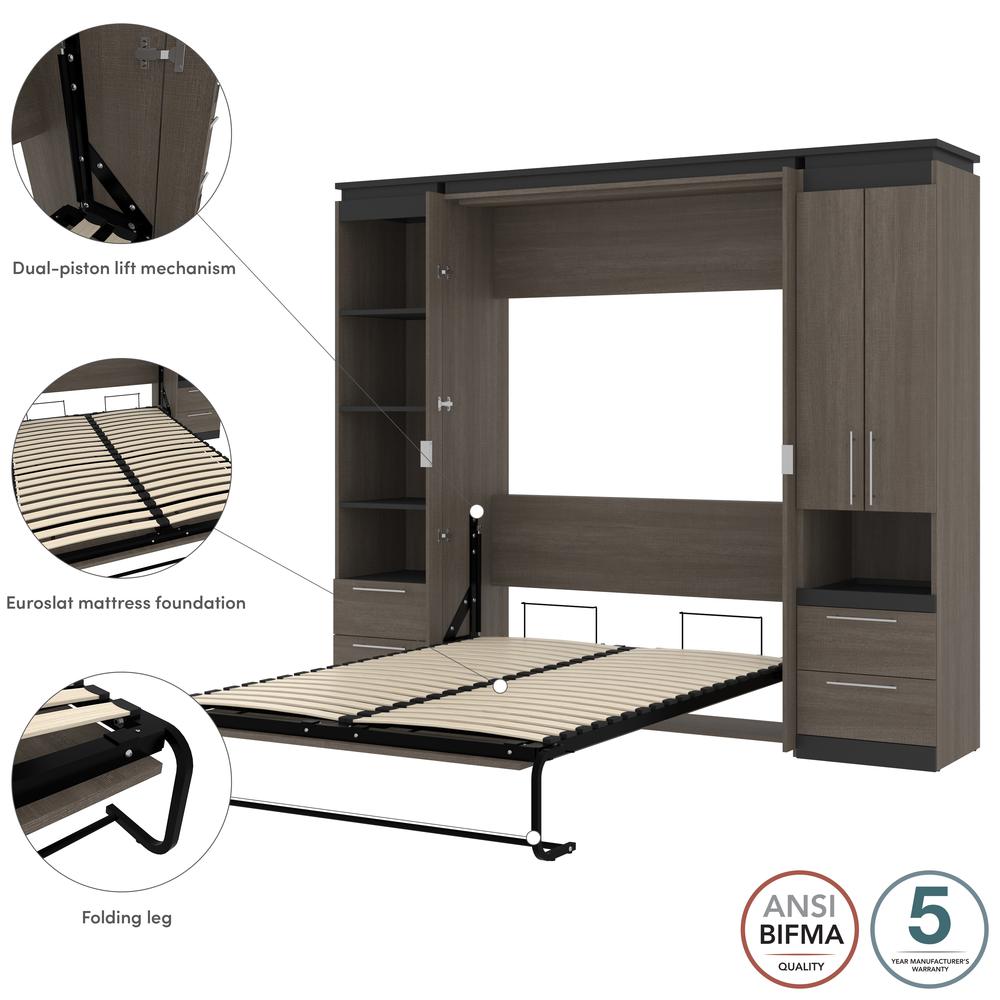 Orion  98W Full Murphy Bed and Narrow Storage Solutions with Drawers (99W) in bark gray and graphite. Picture 9