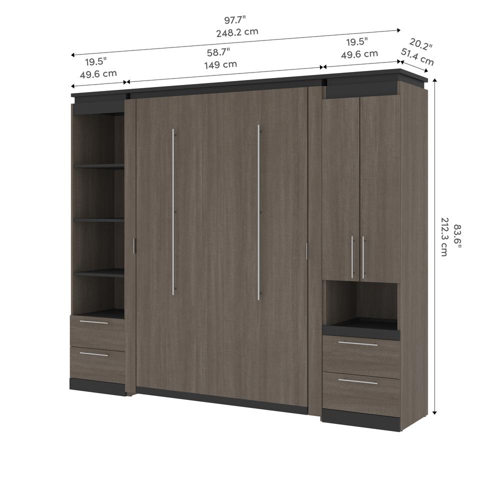 Orion  98W Full Murphy Bed and Narrow Storage Solutions with Drawers (99W) in bark gray and graphite. Picture 11