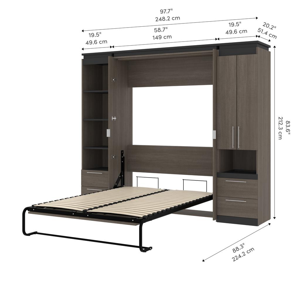Orion  98W Full Murphy Bed and Narrow Storage Solutions with Drawers (99W) in bark gray and graphite. Picture 12