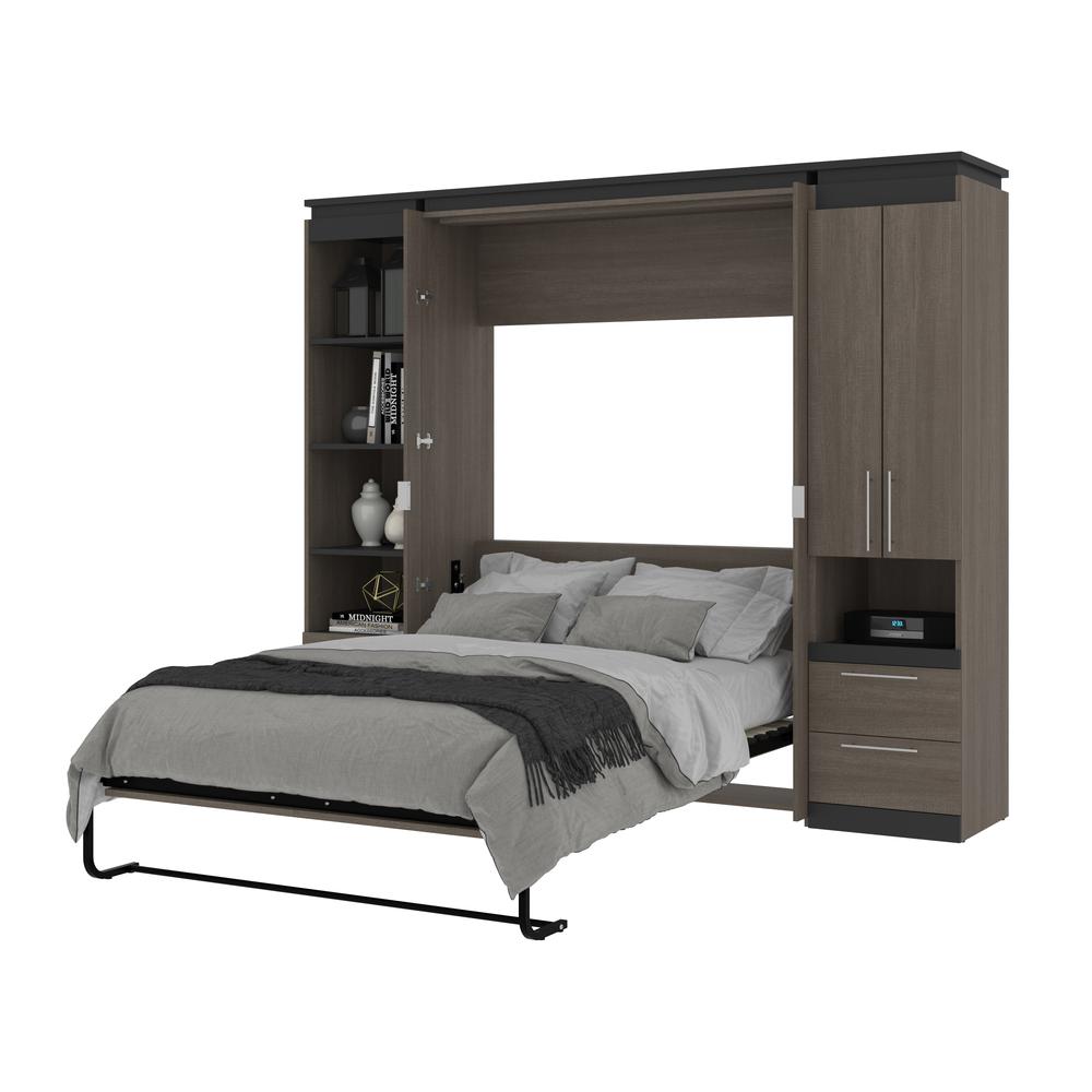 Orion  98W Full Murphy Bed and Narrow Storage Solutions with Drawers (99W) in bark gray and graphite. Picture 26