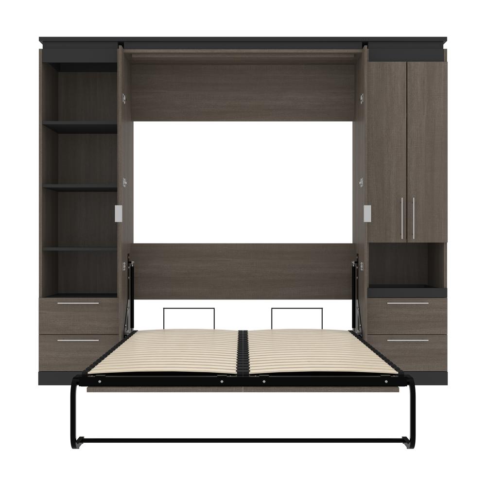 Orion  98W Full Murphy Bed and Narrow Storage Solutions with Drawers (99W) in bark gray and graphite. Picture 27