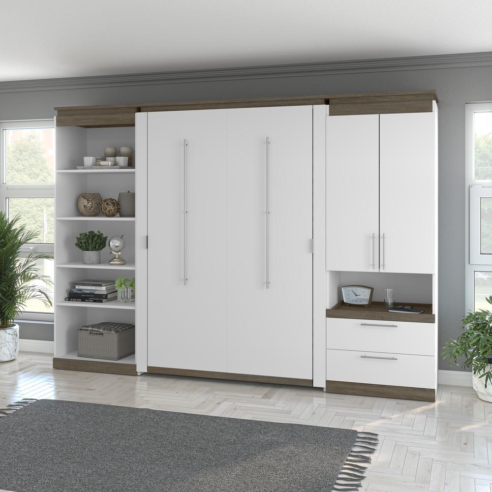 Orion  118W Full Murphy Bed with Multifunctional Storage (119W) in white & walnut grey. Picture 5