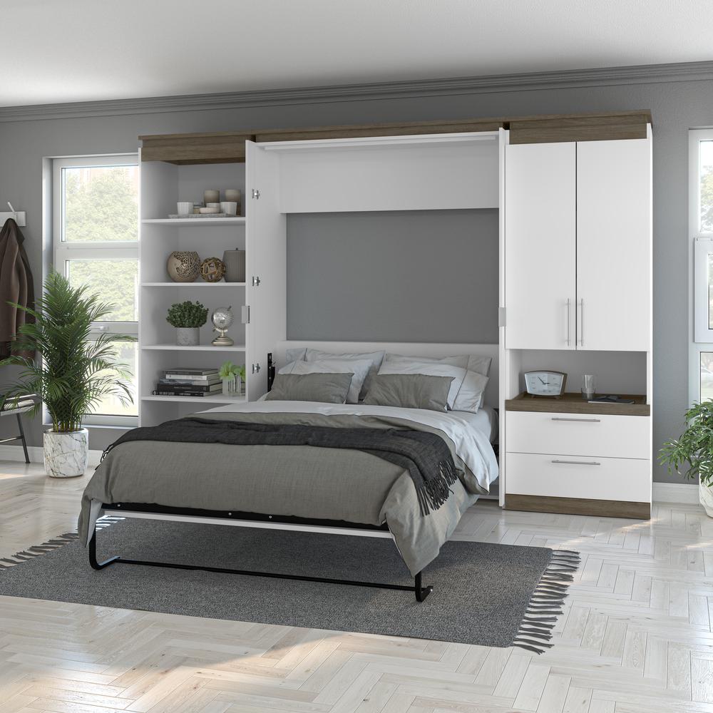 Orion  118W Full Murphy Bed with Multifunctional Storage (119W) in white & walnut grey. Picture 6