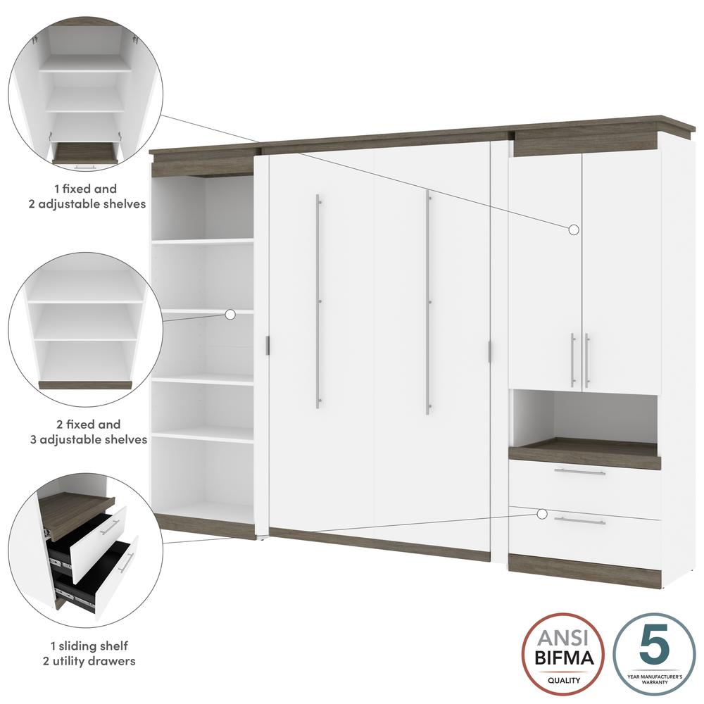 Orion  118W Full Murphy Bed with Multifunctional Storage (119W) in white & walnut grey. Picture 7