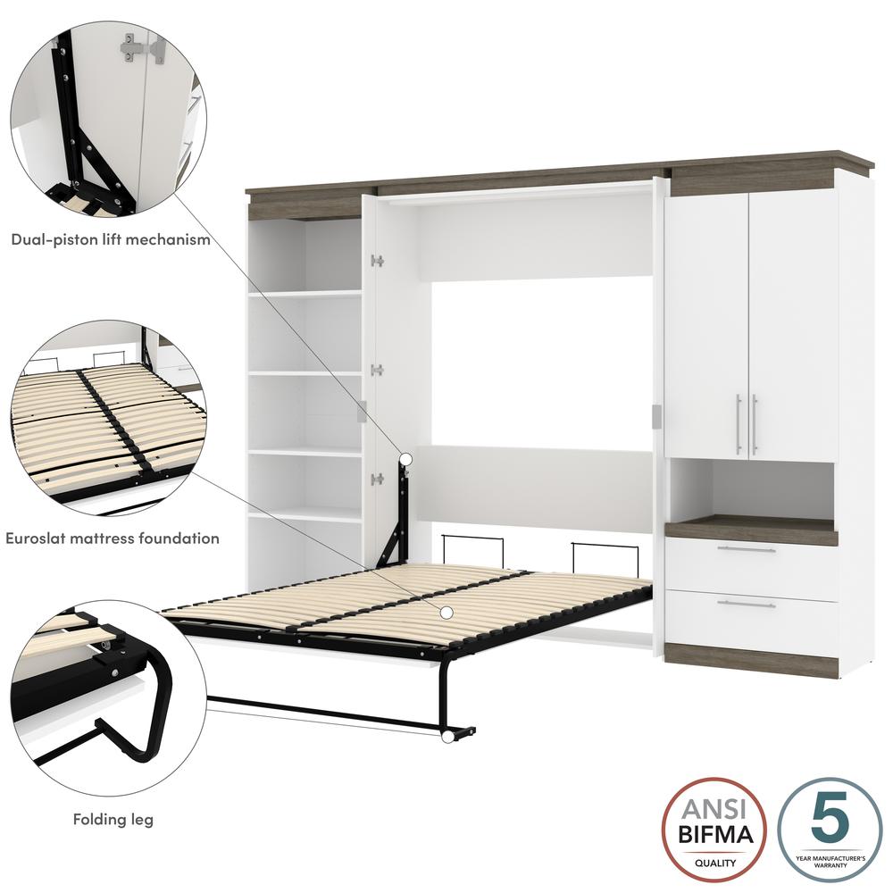 Orion  118W Full Murphy Bed with Multifunctional Storage (119W) in white & walnut grey. Picture 9