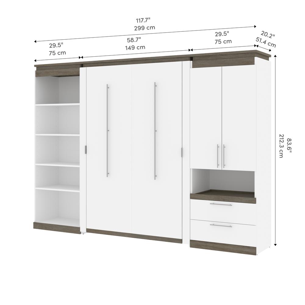 Orion  118W Full Murphy Bed with Multifunctional Storage (119W) in white & walnut grey. Picture 11