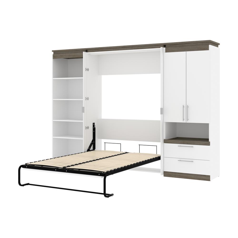 Orion  118W Full Murphy Bed with Multifunctional Storage (119W) in white & walnut grey. Picture 24