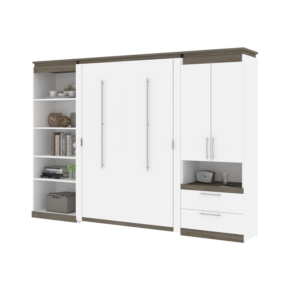 Orion  118W Full Murphy Bed with Multifunctional Storage (119W) in white & walnut grey. Picture 25