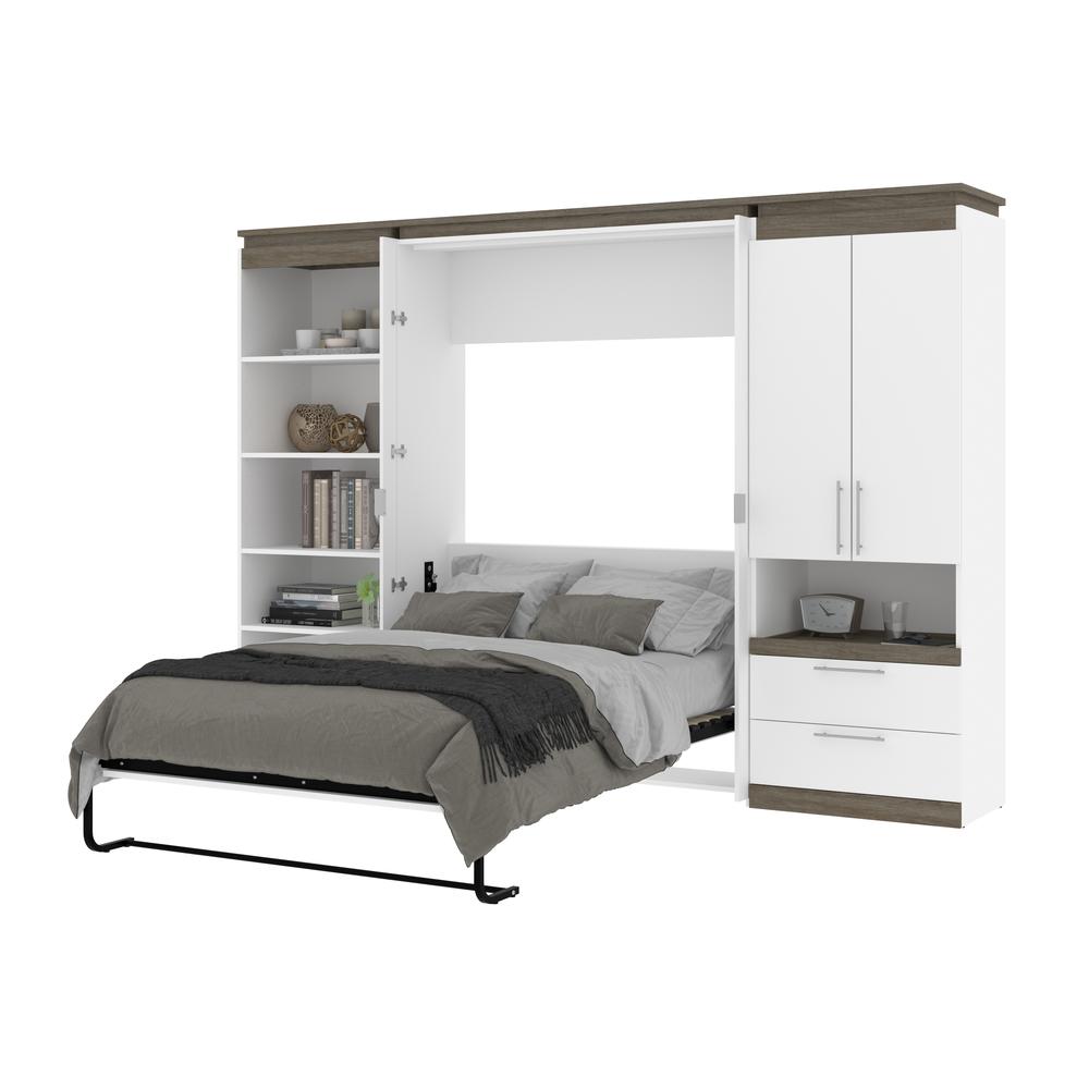 Orion  118W Full Murphy Bed with Multifunctional Storage (119W) in white & walnut grey. Picture 26