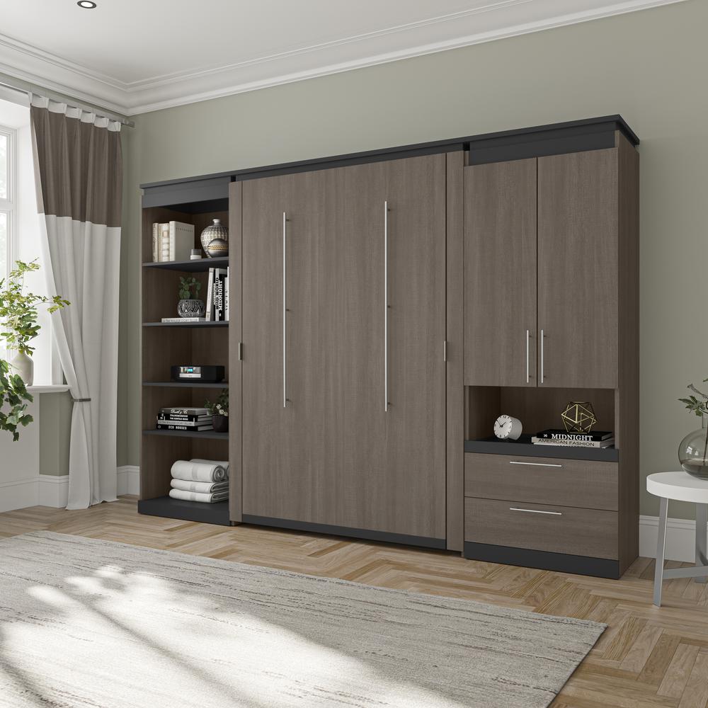 Orion  118W Full Murphy Bed with Multifunctional Storage (119W) in bark gray and graphite. Picture 5