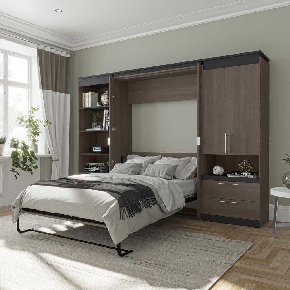 Orion  118W Full Murphy Bed with Multifunctional Storage (119W) in bark gray and graphite. Picture 6