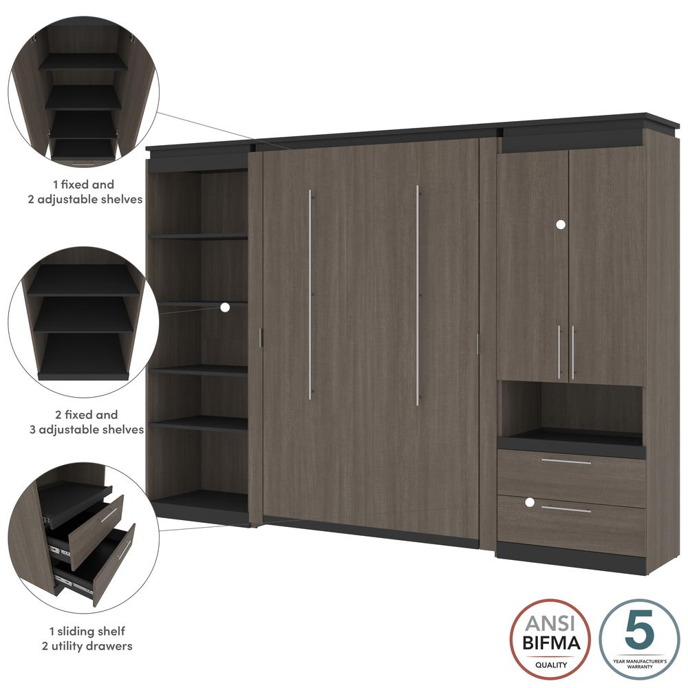 Orion  118W Full Murphy Bed with Multifunctional Storage (119W) in bark gray and graphite. Picture 7