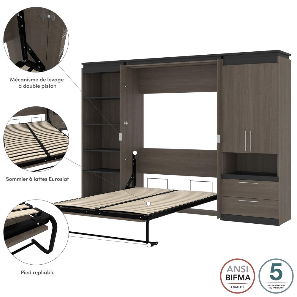 Orion  118W Full Murphy Bed with Multifunctional Storage (119W) in bark gray and graphite. Picture 9