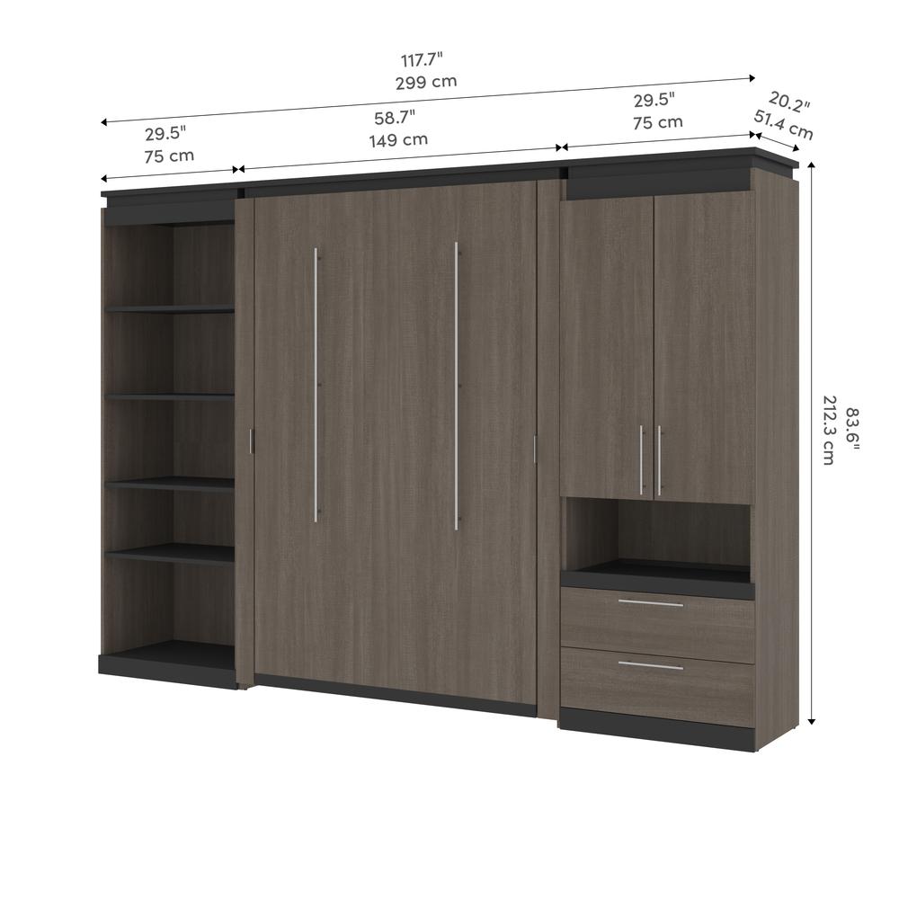 Orion  118W Full Murphy Bed with Multifunctional Storage (119W) in bark gray and graphite. Picture 11