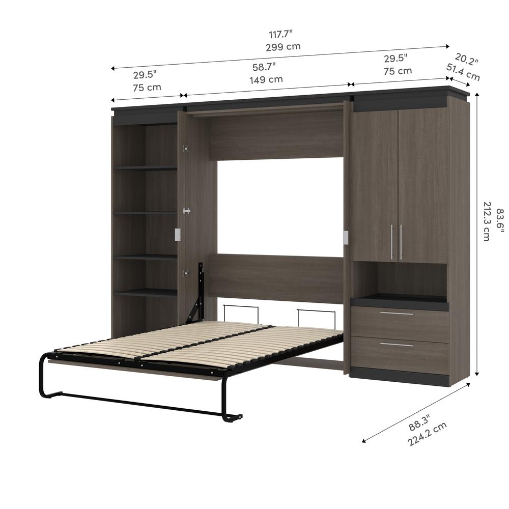 Orion  118W Full Murphy Bed with Multifunctional Storage (119W) in bark gray and graphite. Picture 12