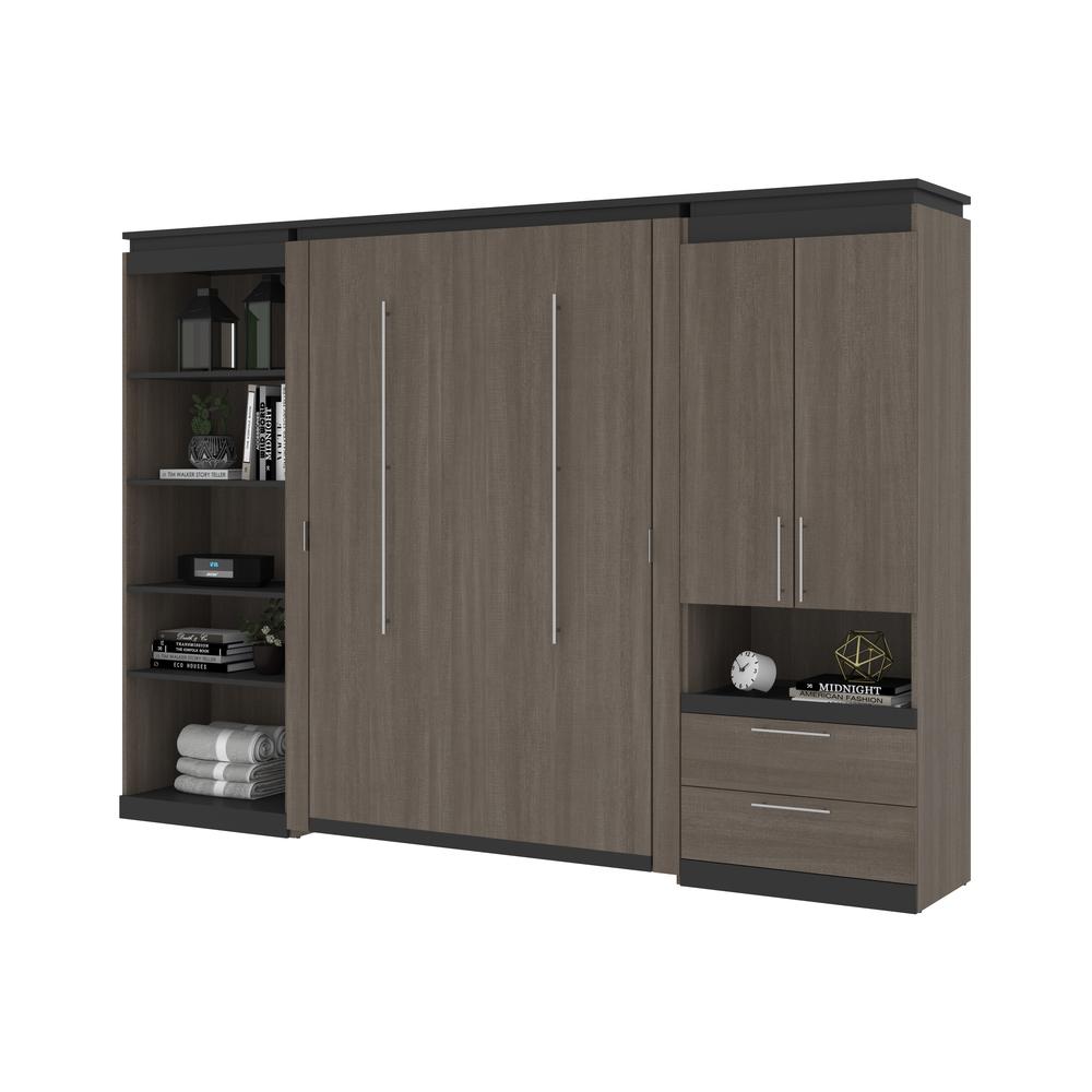 Orion  118W Full Murphy Bed with Multifunctional Storage (119W) in bark gray and graphite. Picture 25