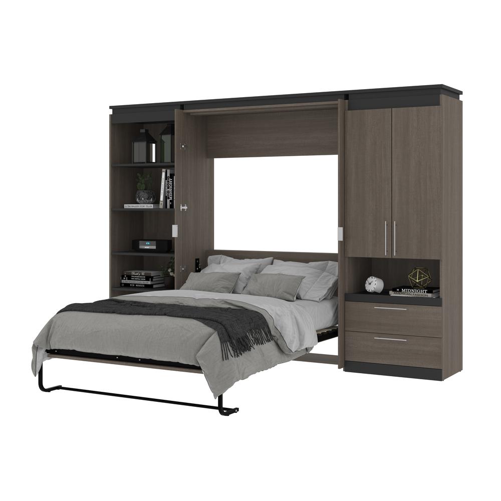 Orion  118W Full Murphy Bed with Multifunctional Storage (119W) in bark gray and graphite. Picture 26