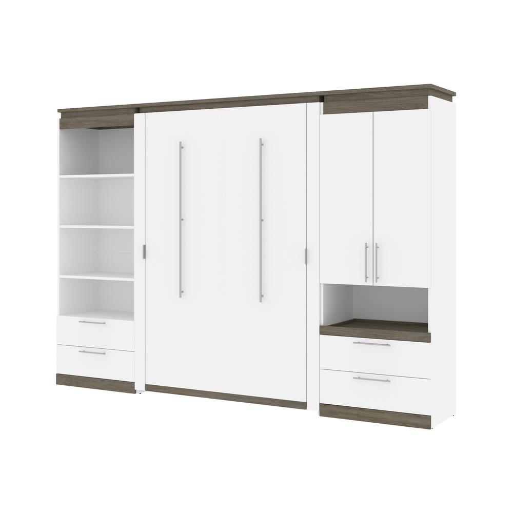 Orion  118W Full Murphy Bed and Multifunctional Storage with Drawers (119W) in white & walnut grey. Picture 1