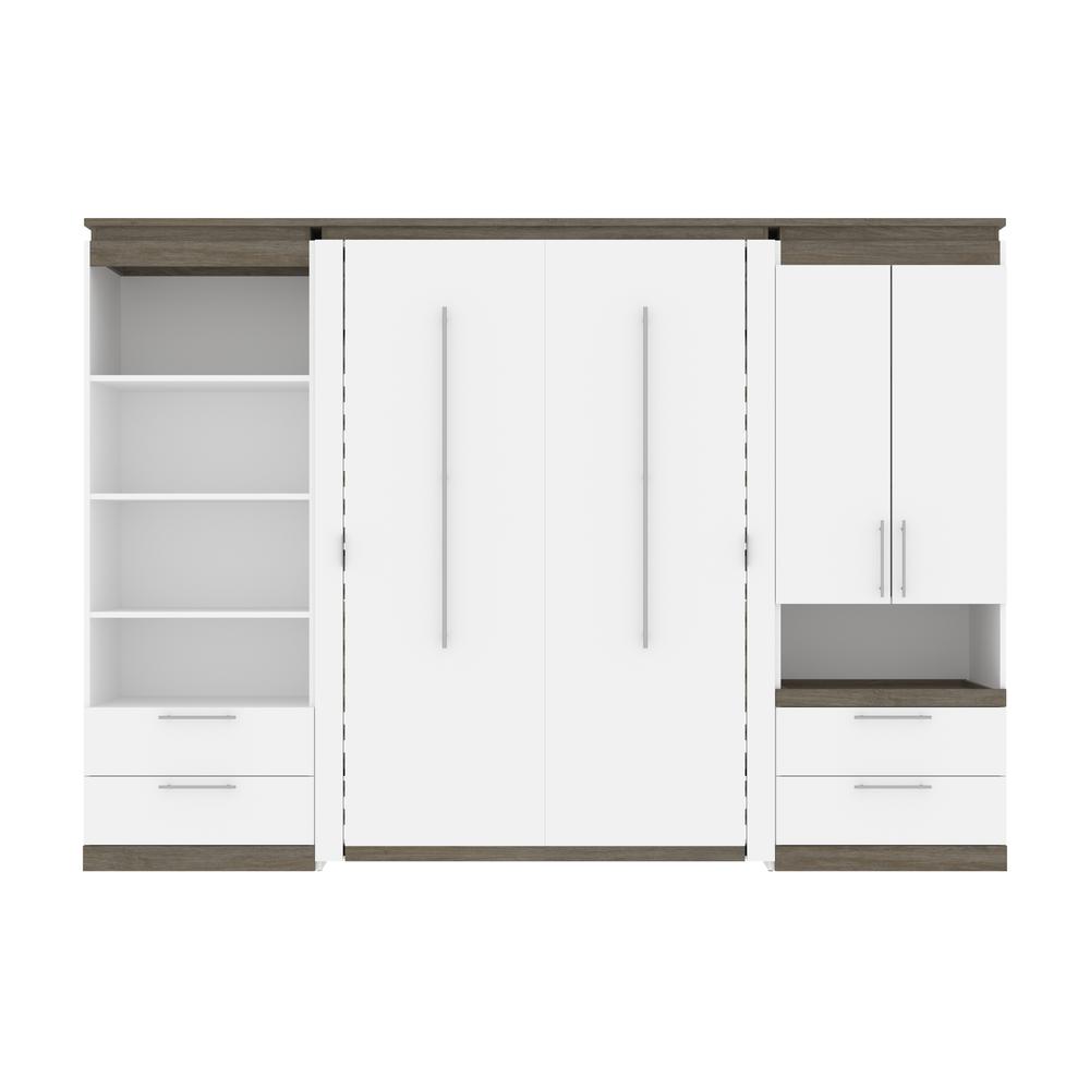 Orion  118W Full Murphy Bed and Multifunctional Storage with Drawers (119W) in white & walnut grey. Picture 2