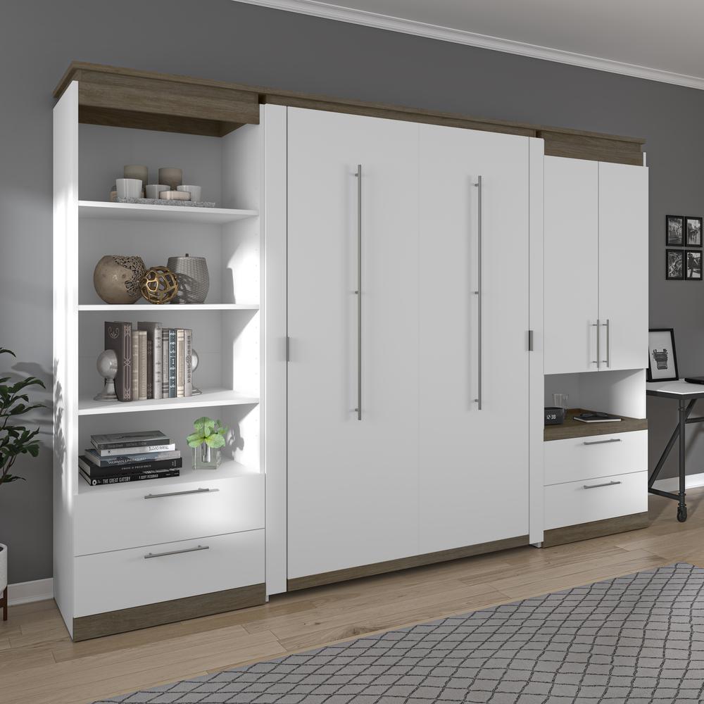 Orion  118W Full Murphy Bed and Multifunctional Storage with Drawers (119W) in white & walnut grey. Picture 5