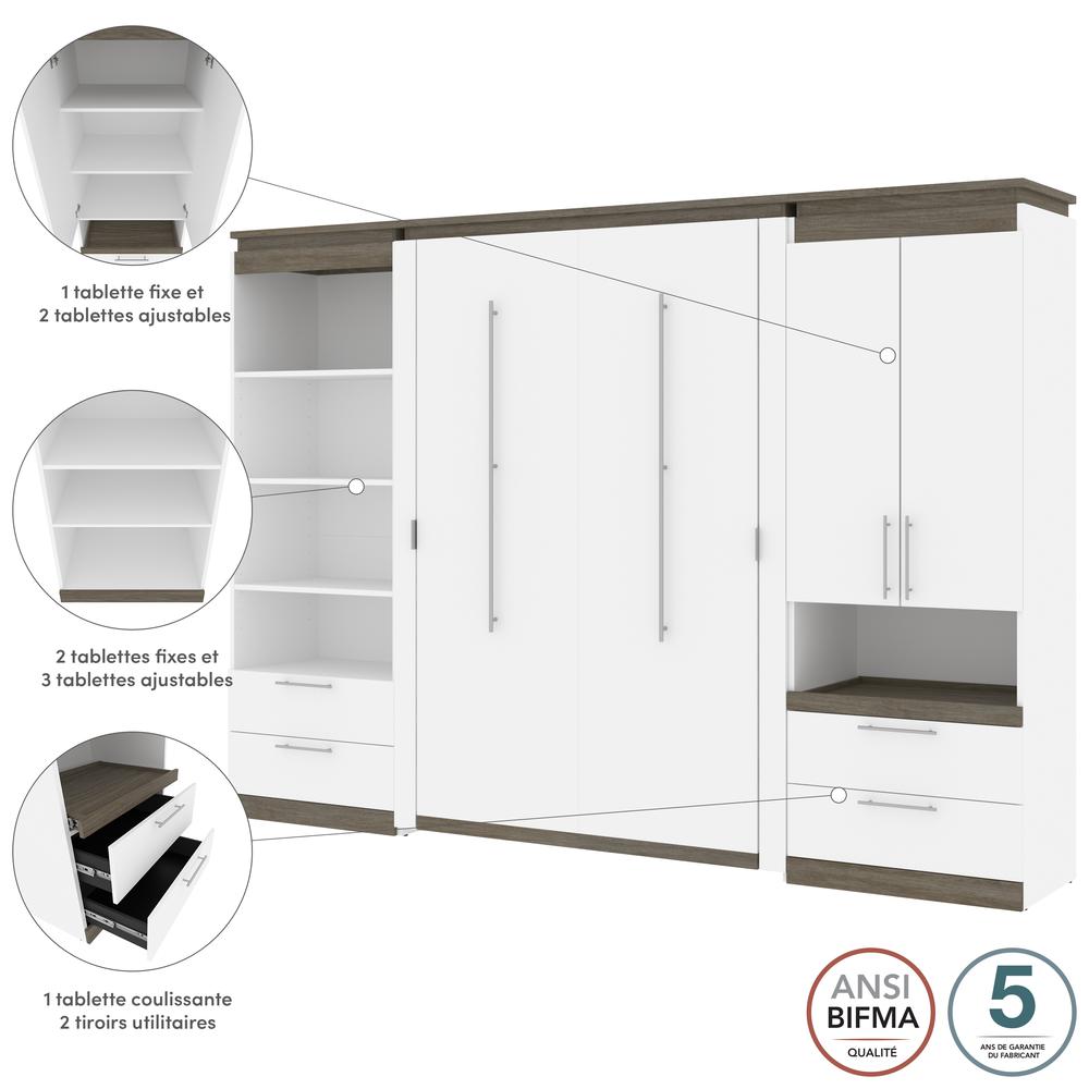 Orion  118W Full Murphy Bed and Multifunctional Storage with Drawers (119W) in white & walnut grey. Picture 7