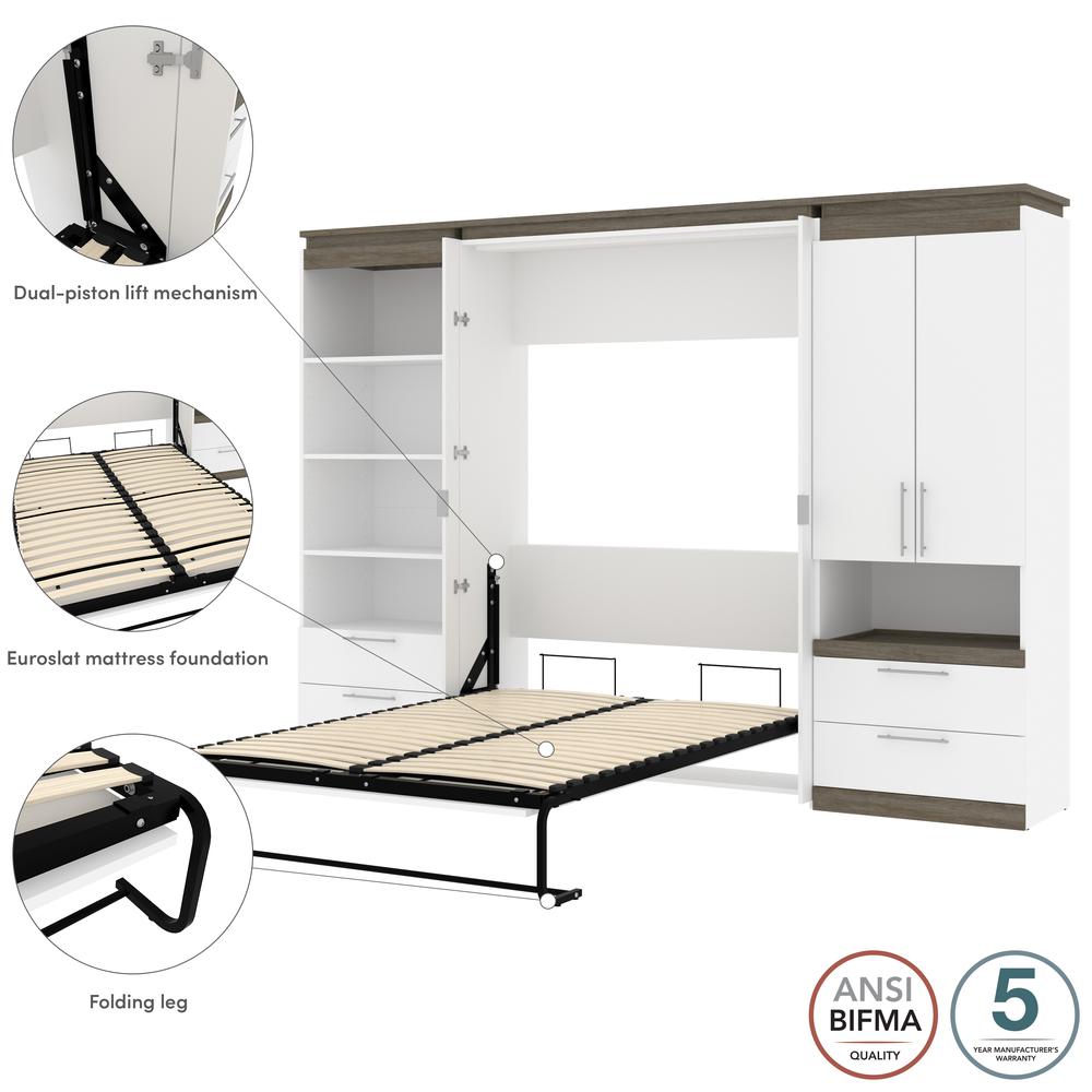 Orion  118W Full Murphy Bed and Multifunctional Storage with Drawers (119W) in white & walnut grey. Picture 9