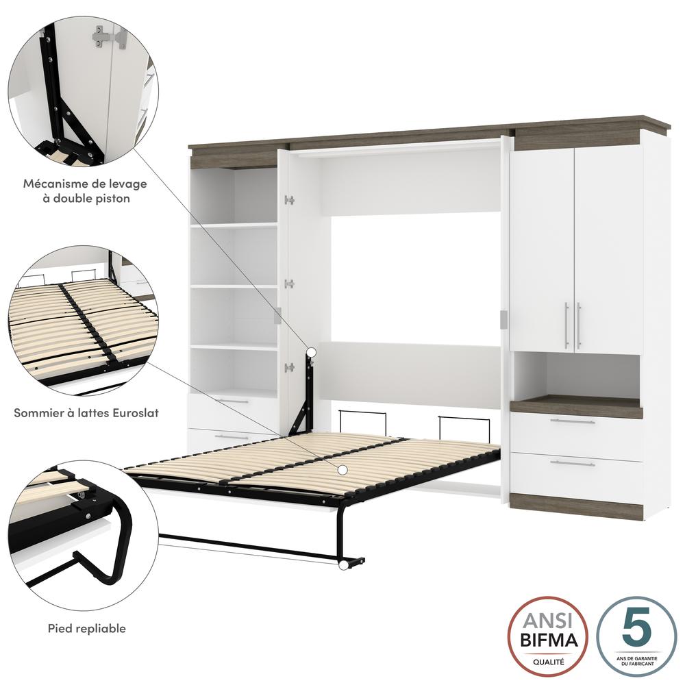 Orion  118W Full Murphy Bed and Multifunctional Storage with Drawers (119W) in white & walnut grey. Picture 10