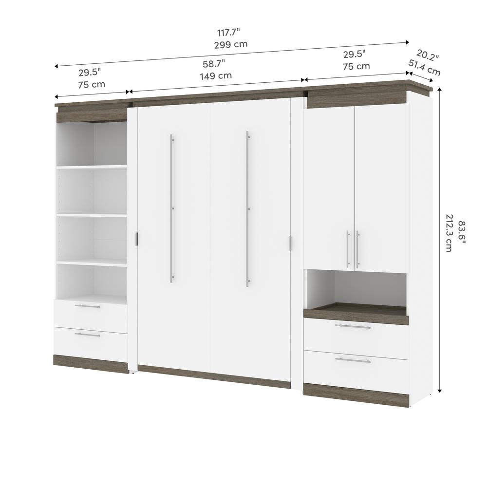 Orion  118W Full Murphy Bed and Multifunctional Storage with Drawers (119W) in white & walnut grey. Picture 11