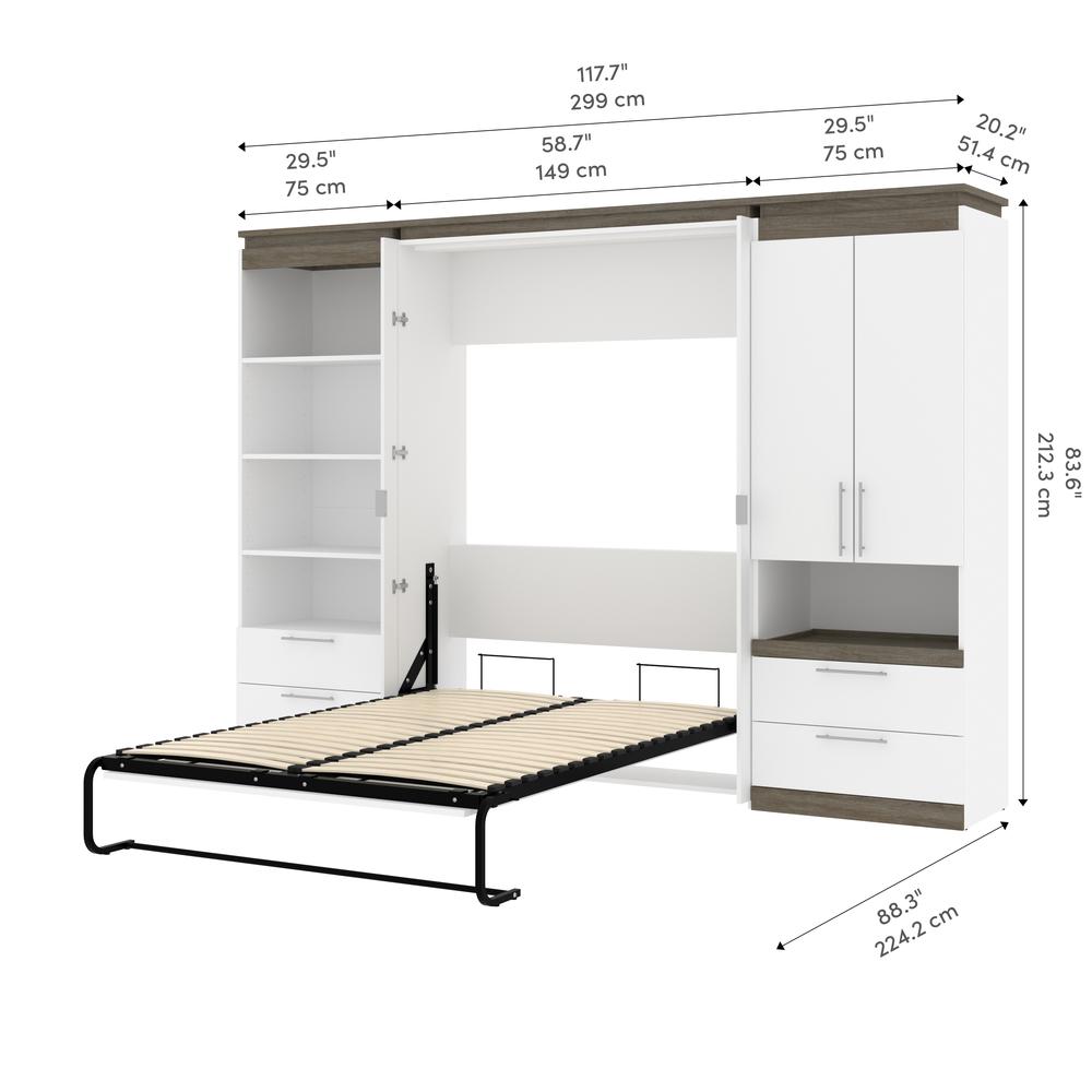 Orion  118W Full Murphy Bed and Multifunctional Storage with Drawers (119W) in white & walnut grey. Picture 12