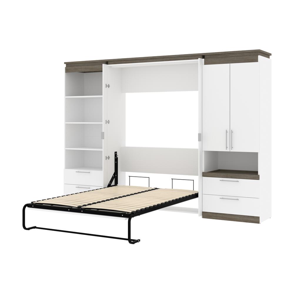 Orion  118W Full Murphy Bed and Multifunctional Storage with Drawers (119W) in white & walnut grey. Picture 24