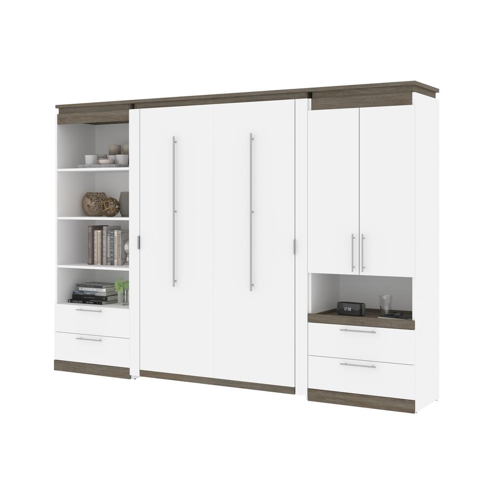 Orion  118W Full Murphy Bed and Multifunctional Storage with Drawers (119W) in white & walnut grey. Picture 25