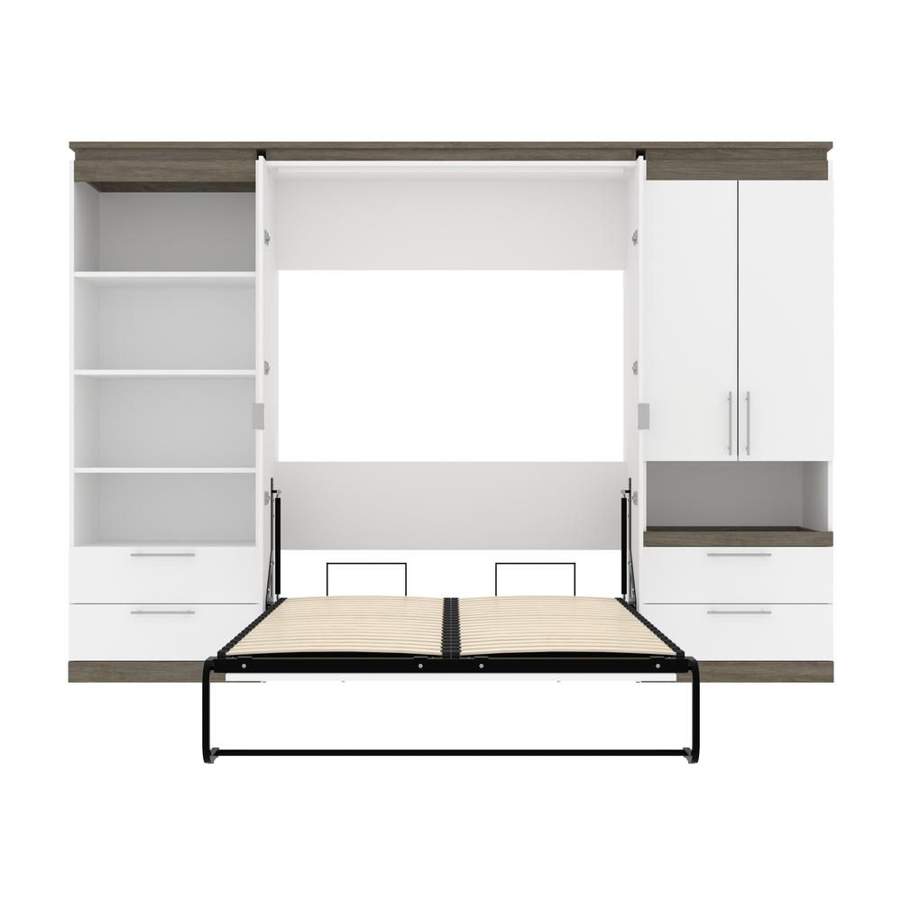 Orion  118W Full Murphy Bed and Multifunctional Storage with Drawers (119W) in white & walnut grey. Picture 27