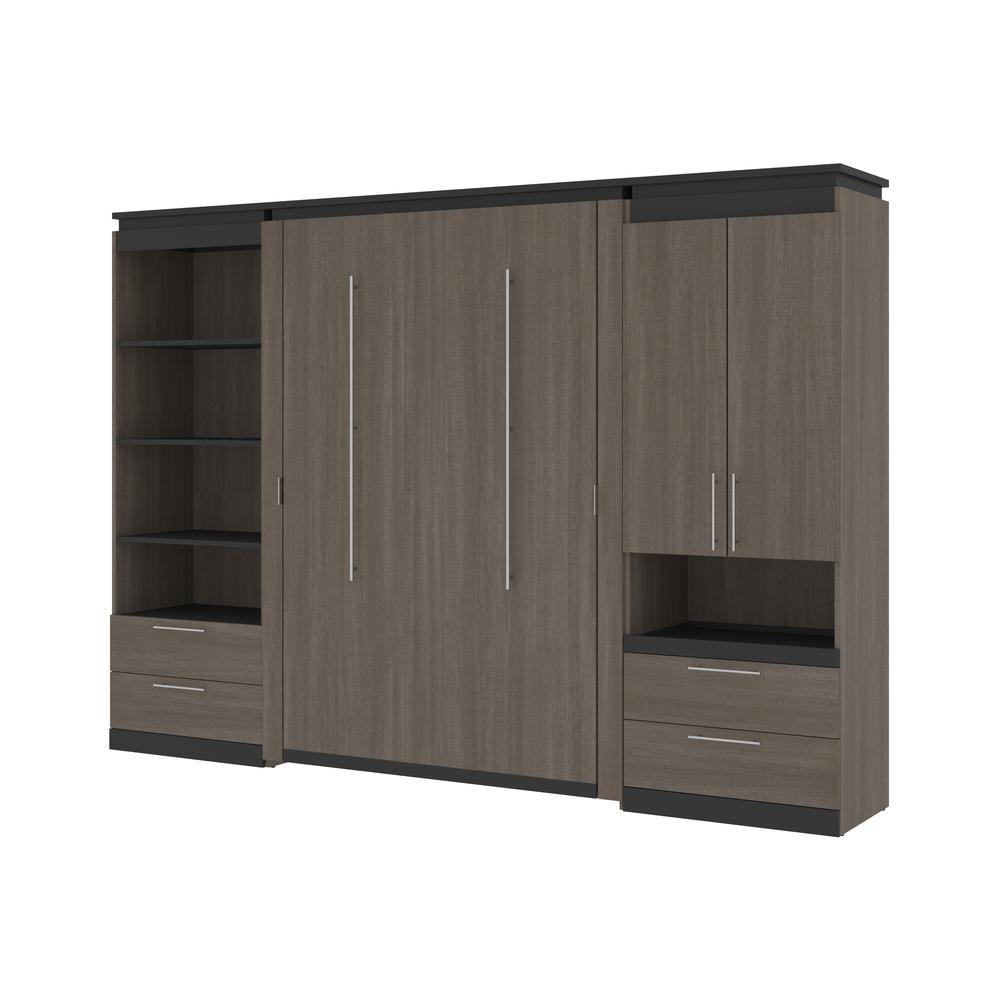 Orion  118W Full Murphy Bed and Multifunctional Storage with Drawers (119W) in bark gray and graphite. Picture 1