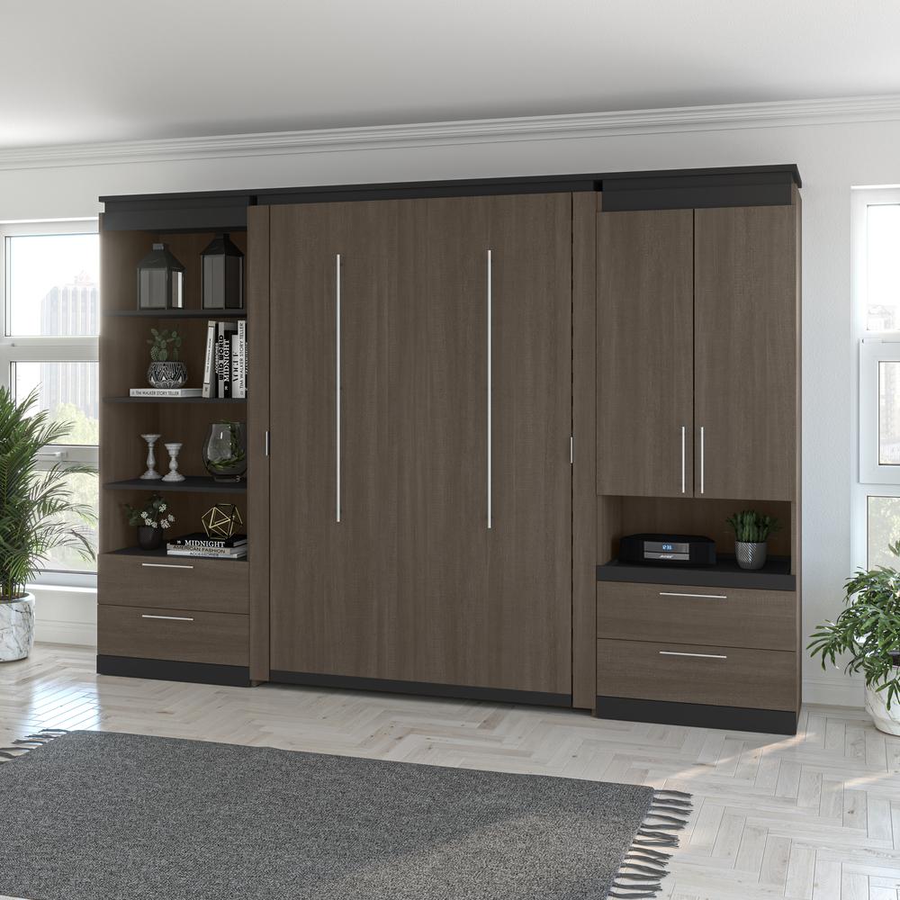 Orion  118W Full Murphy Bed and Multifunctional Storage with Drawers (119W) in bark gray and graphite. Picture 5