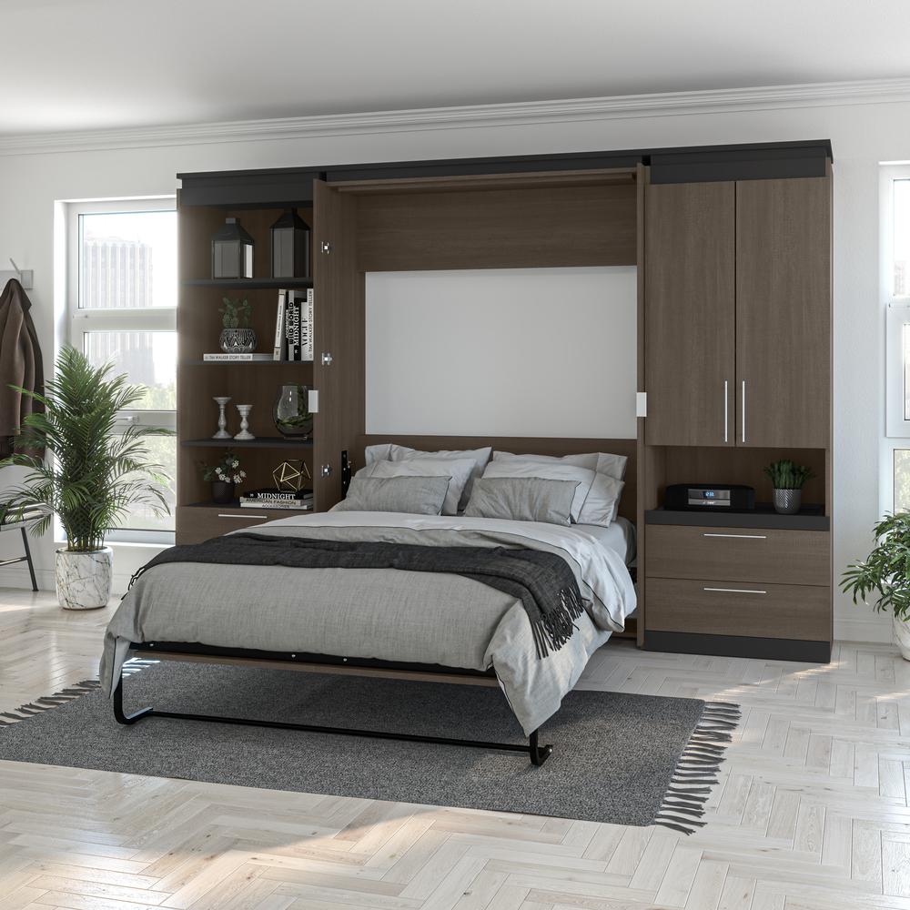 Orion  118W Full Murphy Bed and Multifunctional Storage with Drawers (119W) in bark gray and graphite. Picture 6