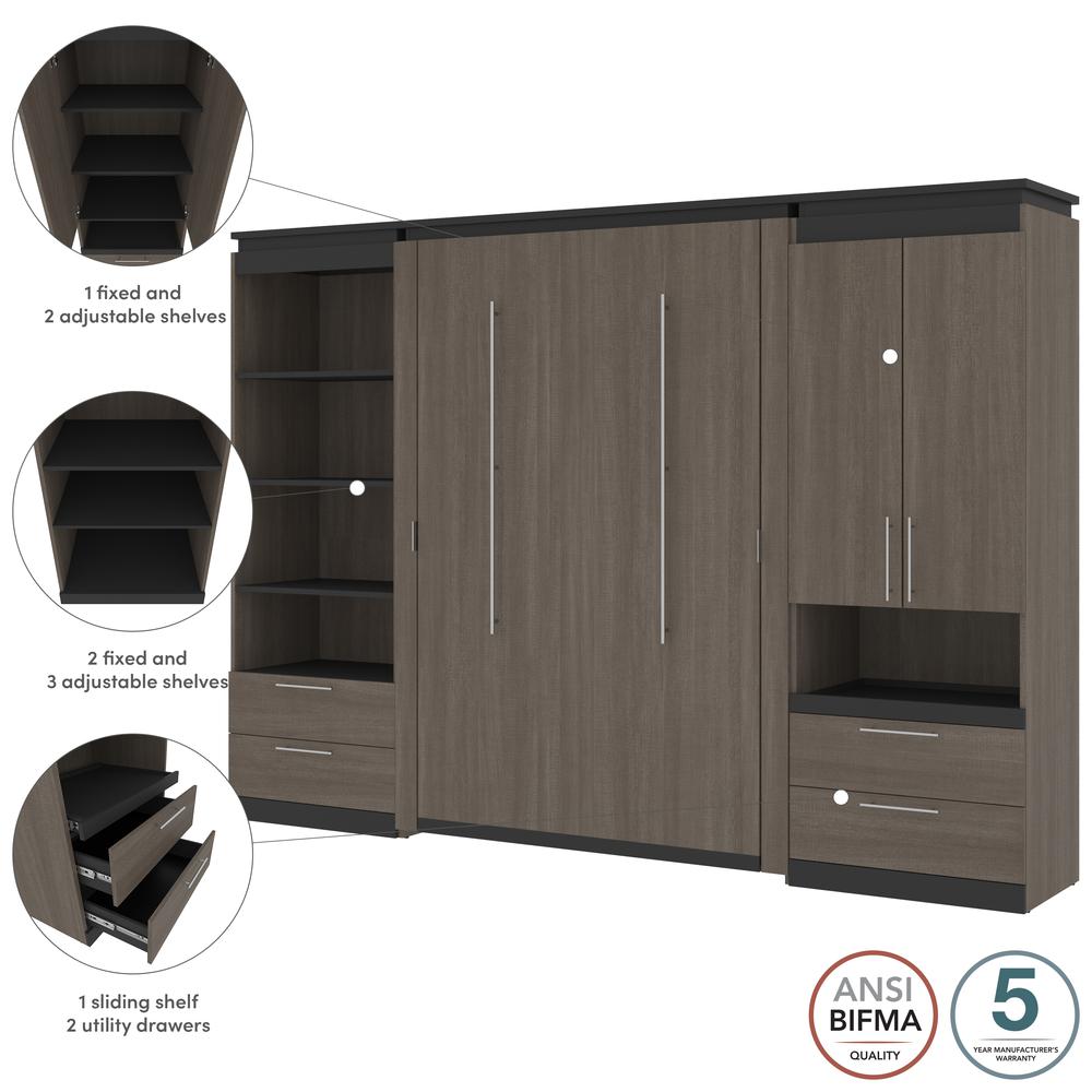 Orion  118W Full Murphy Bed and Multifunctional Storage with Drawers (119W) in bark gray and graphite. Picture 7