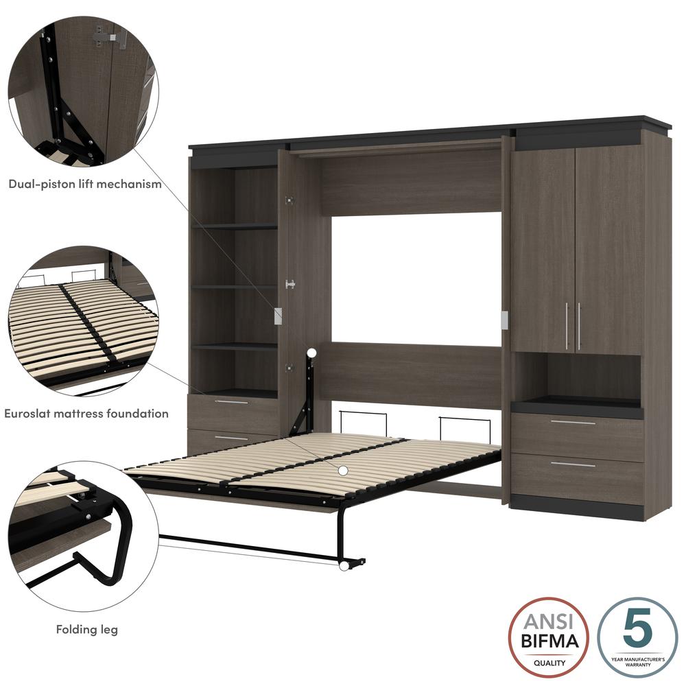 Orion  118W Full Murphy Bed and Multifunctional Storage with Drawers (119W) in bark gray and graphite. Picture 9