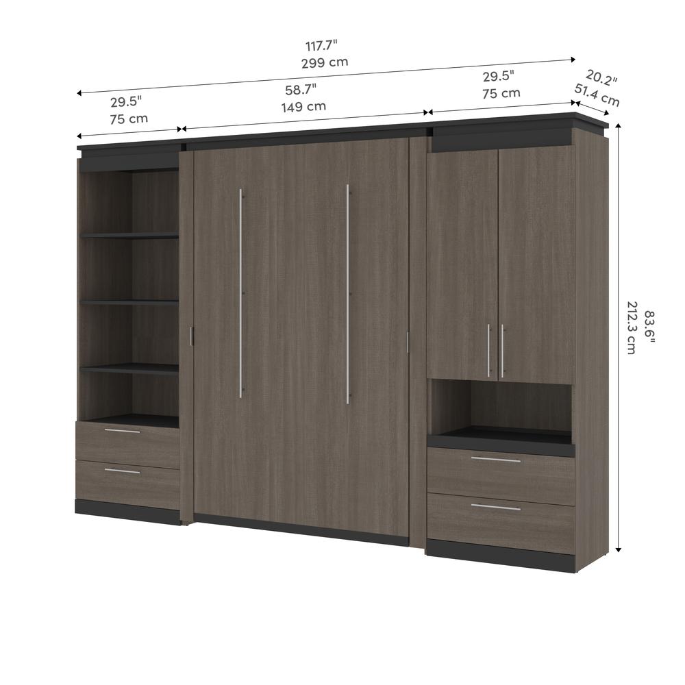 Orion  118W Full Murphy Bed and Multifunctional Storage with Drawers (119W) in bark gray and graphite. Picture 11