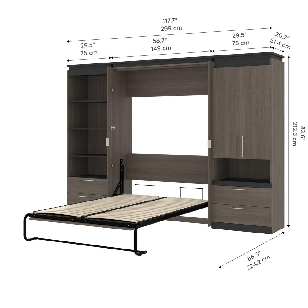 Orion  118W Full Murphy Bed and Multifunctional Storage with Drawers (119W) in bark gray and graphite. Picture 12
