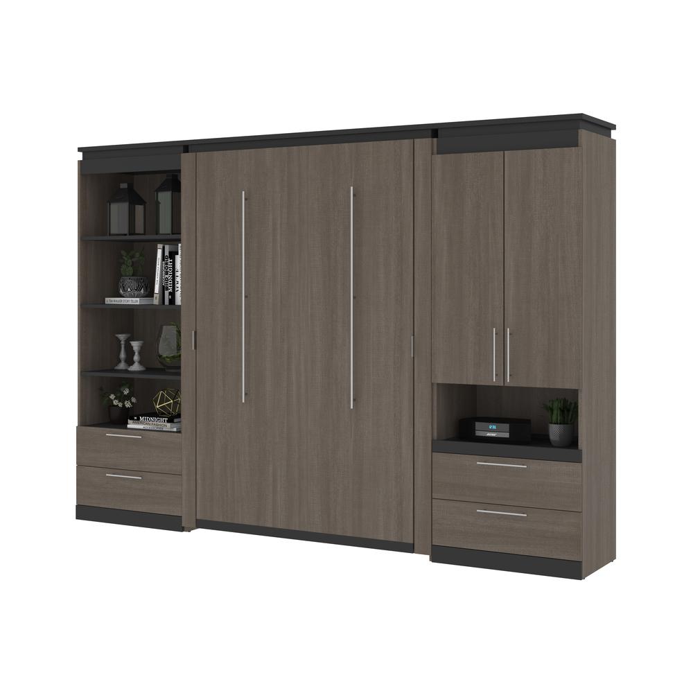 Orion  118W Full Murphy Bed and Multifunctional Storage with Drawers (119W) in bark gray and graphite. Picture 25
