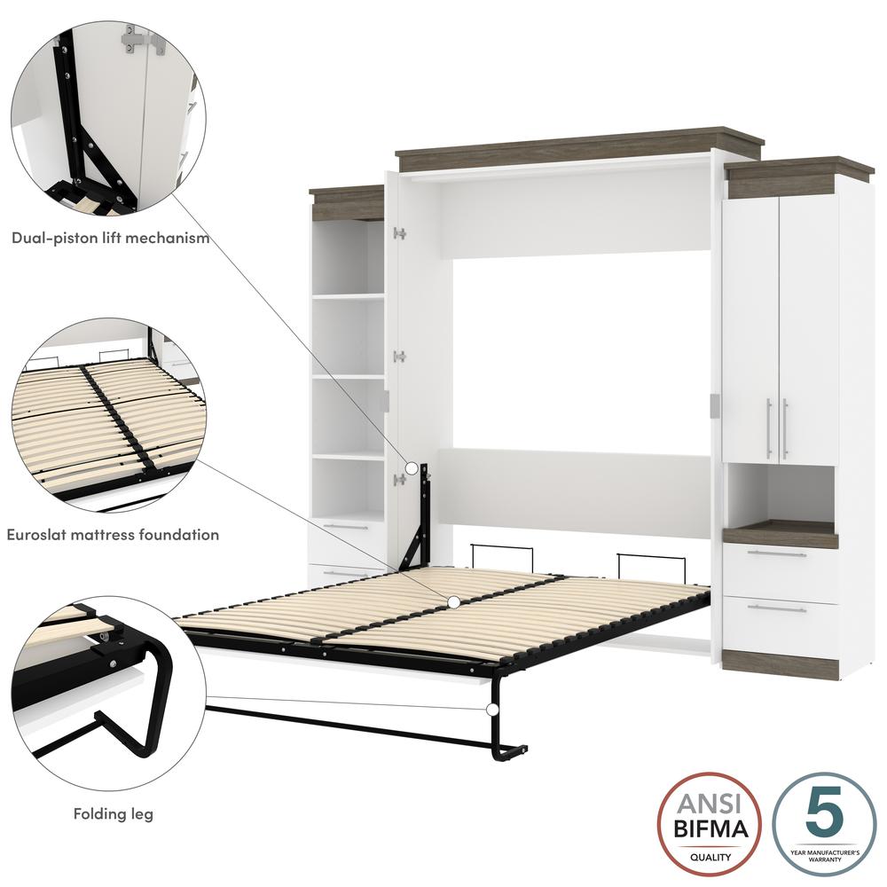 Orion  104W Queen Murphy Bed and Narrow Storage Solutions with Drawers (105W) in white & walnut grey. Picture 8