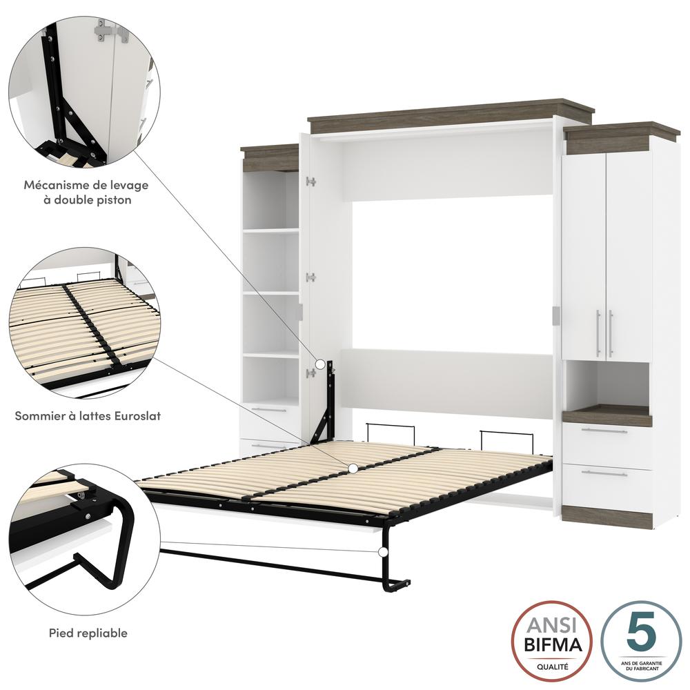 Orion  104W Queen Murphy Bed and Narrow Storage Solutions with Drawers (105W) in white & walnut grey. Picture 9