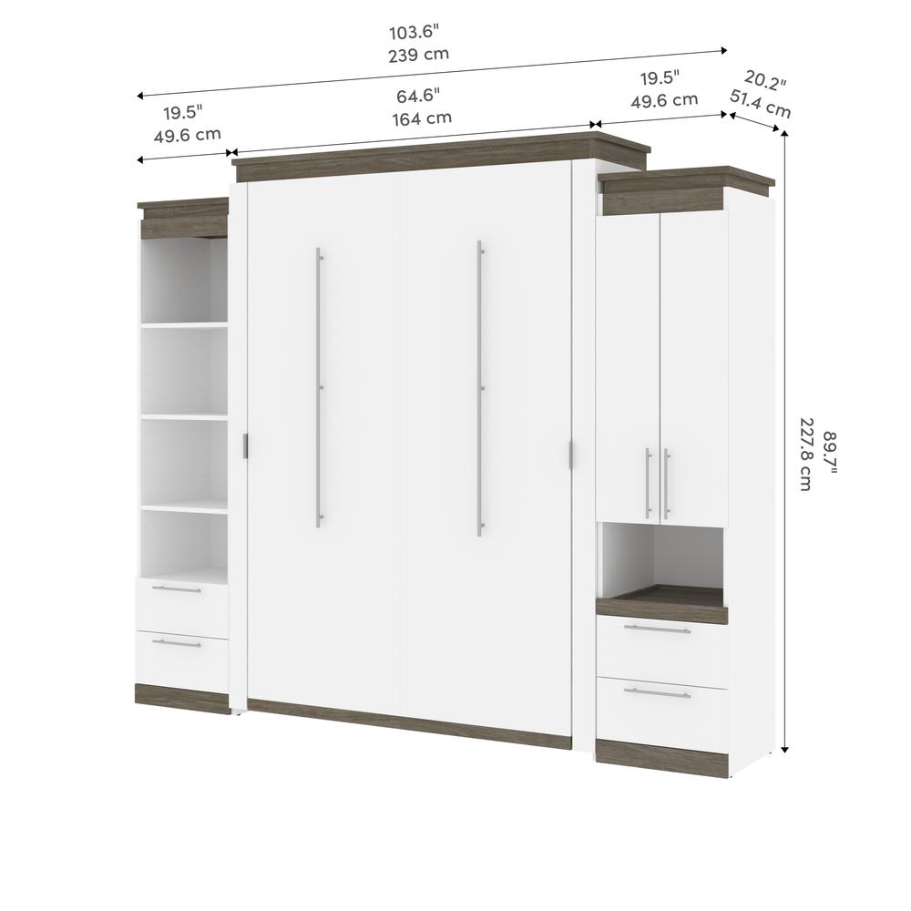 Orion  104W Queen Murphy Bed and Narrow Storage Solutions with Drawers (105W) in white & walnut grey. Picture 10