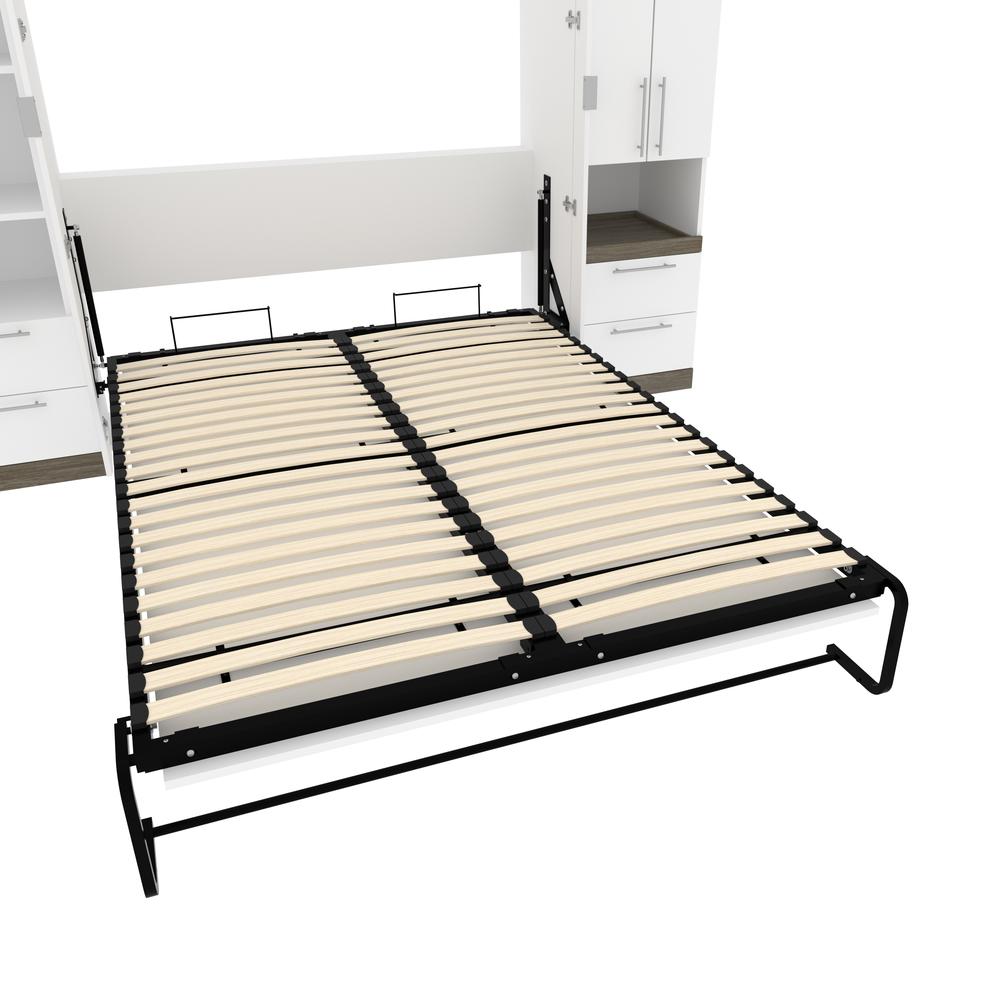 Orion  104W Queen Murphy Bed and Narrow Storage Solutions with Drawers (105W) in white & walnut grey. Picture 16