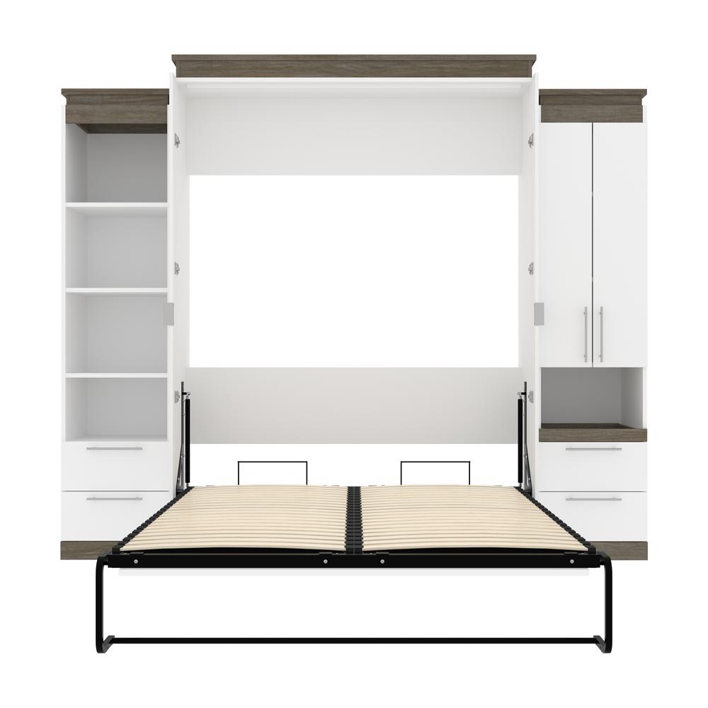Orion  104W Queen Murphy Bed and Narrow Storage Solutions with Drawers (105W) in white & walnut grey. Picture 25