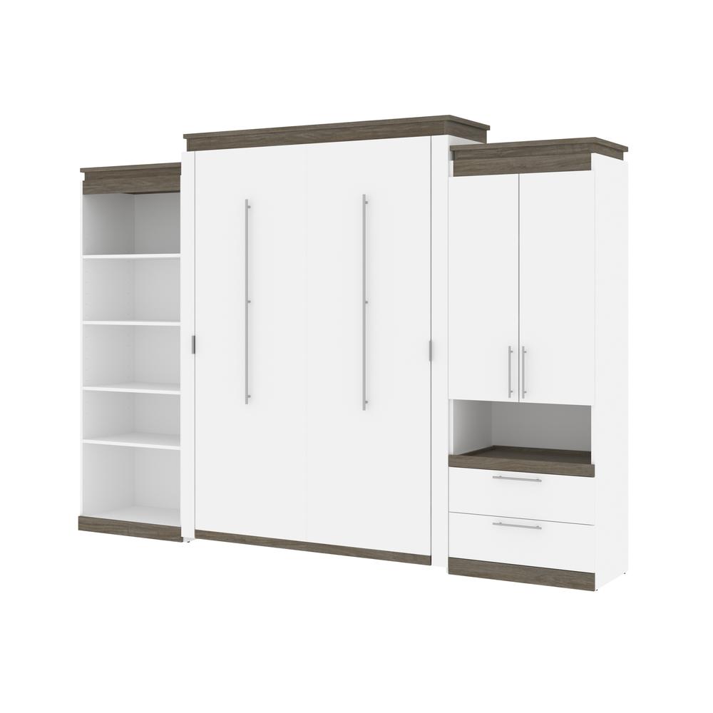 Orion  124W Queen Murphy Bed with Multifunctional Storage (125W) in white & walnut grey. Picture 1