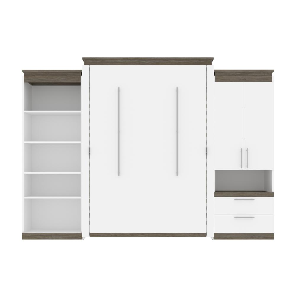 Orion  124W Queen Murphy Bed with Multifunctional Storage (125W) in white & walnut grey. Picture 2