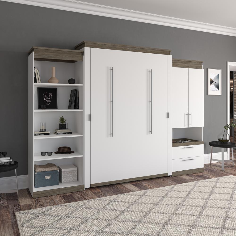 Orion  124W Queen Murphy Bed with Multifunctional Storage (125W) in white & walnut grey. Picture 4