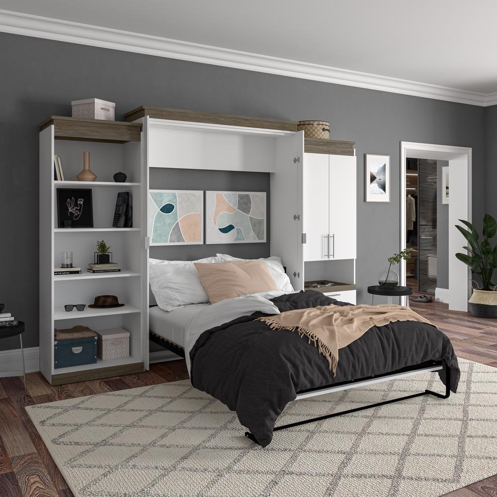 Orion  124W Queen Murphy Bed with Multifunctional Storage (125W) in white & walnut grey. Picture 5