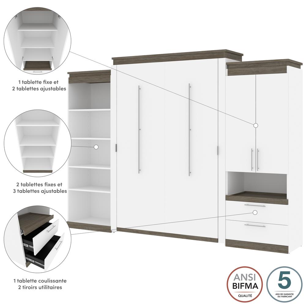 Orion  124W Queen Murphy Bed with Multifunctional Storage (125W) in white & walnut grey. Picture 6